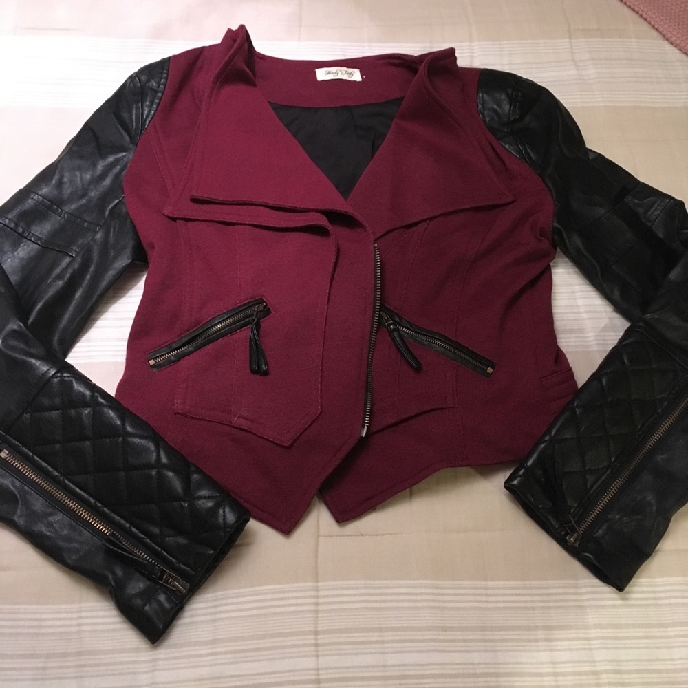 Maroon and Leather sleeved vest